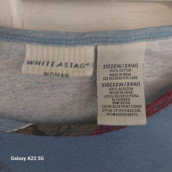 White Stag Womens 3X Blue Print 3/4 Sleeve Top Bling Y2K Grandma - Picture 5 of 6